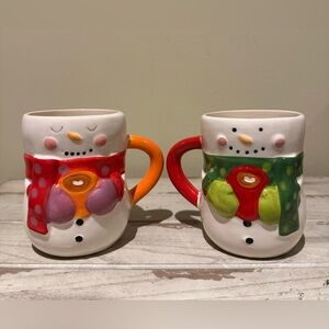 Set of 2 - Bay Island  Snowman Coffee Hot Cocoa Ceramic Mugs